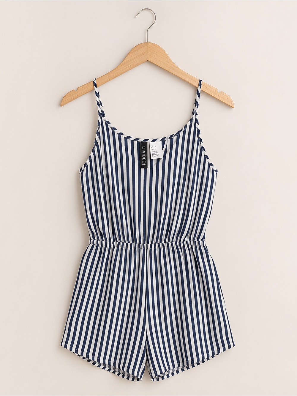 H&M Navy and White Striped Spaghetti Strap Romper